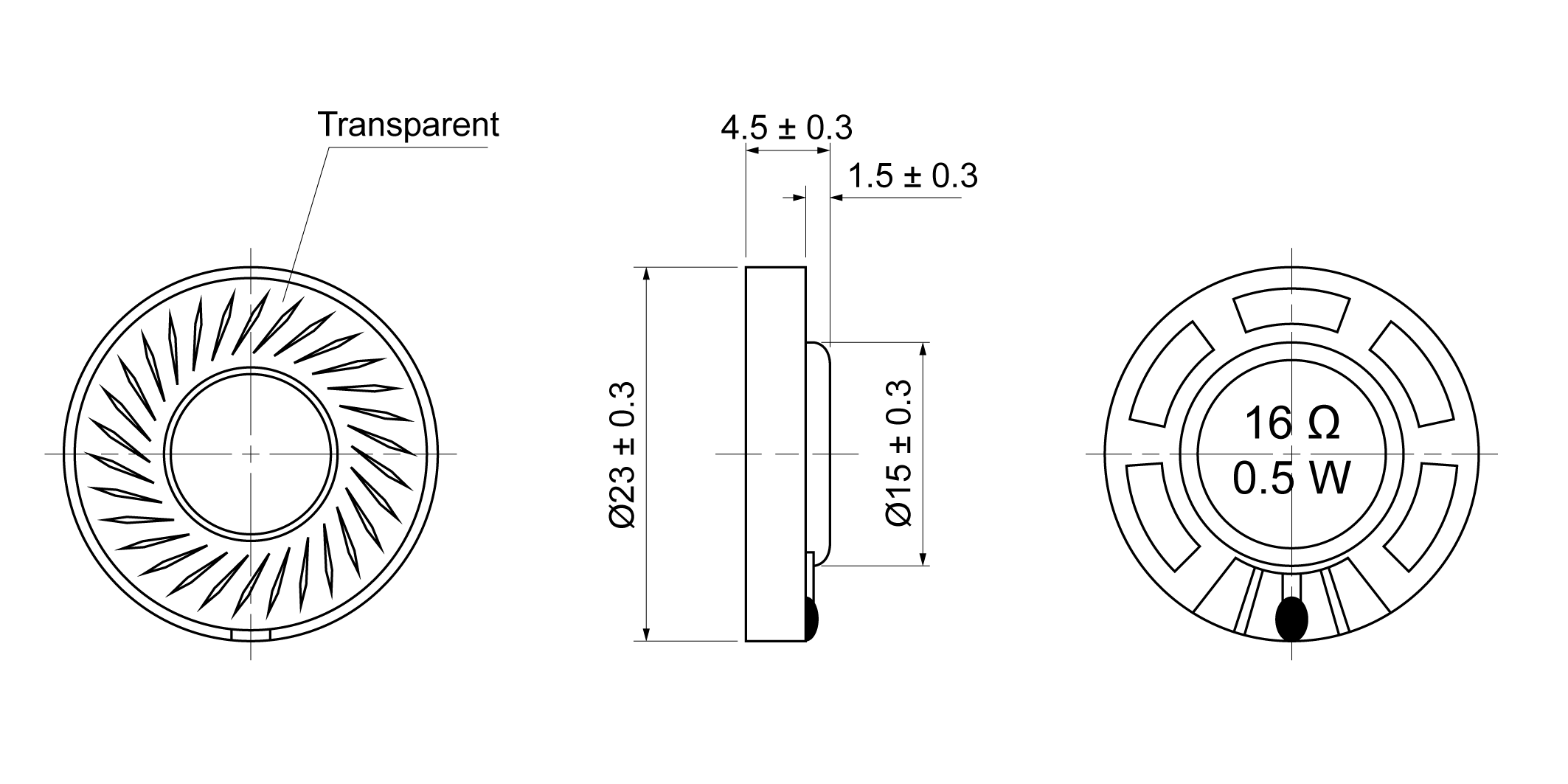 OSAI23S-4T0.5W16 Mechanical Drawing